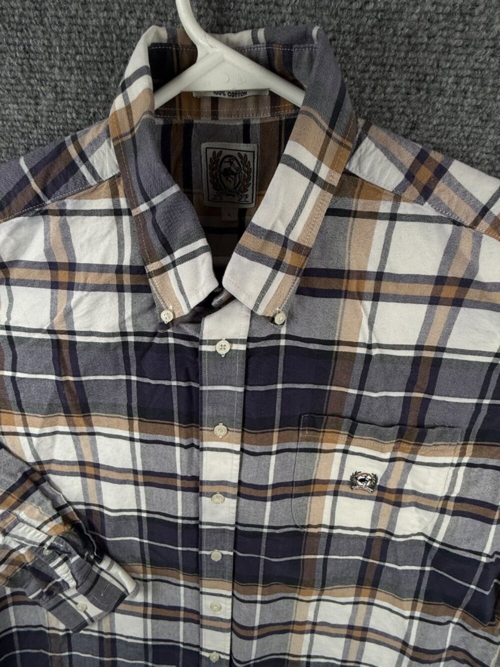 Cinch Plaid Oxford Long Sleeve Button Up Shirt Western Cotton Large Blue Brown
